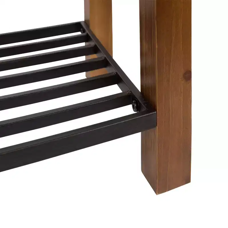 Rectangle Wood Entryway Bench with Iron Shelf, Rustic Brown, 36
