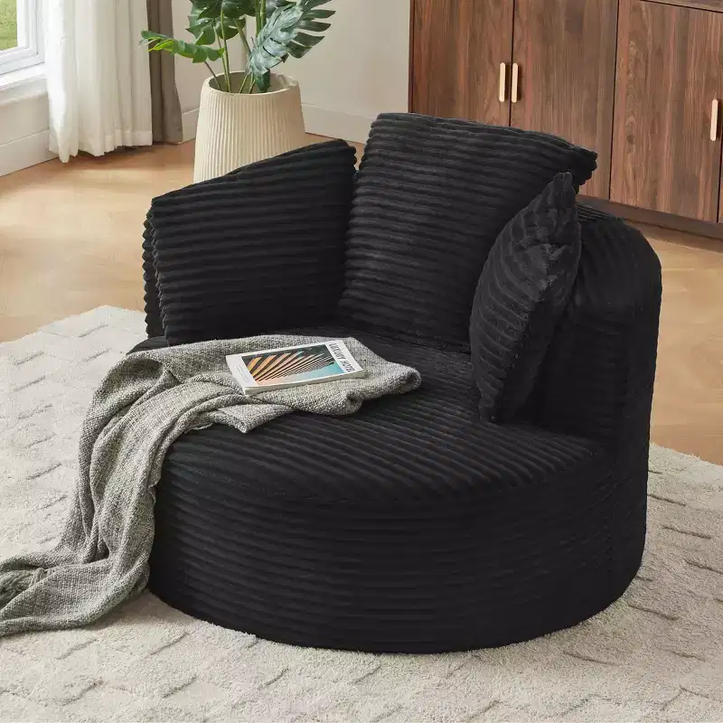 Modern Corduroy Round Accent Chair with Cushioned Backrest,Small Leisure Chair Single Sofa for Living Room,Office,Apartment