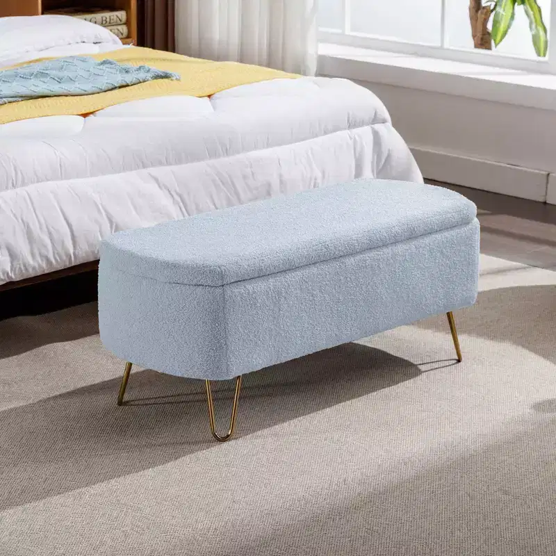Faux Fur Storage Ottoman Bench 15.5''H x 39.37''W x 15.75''D