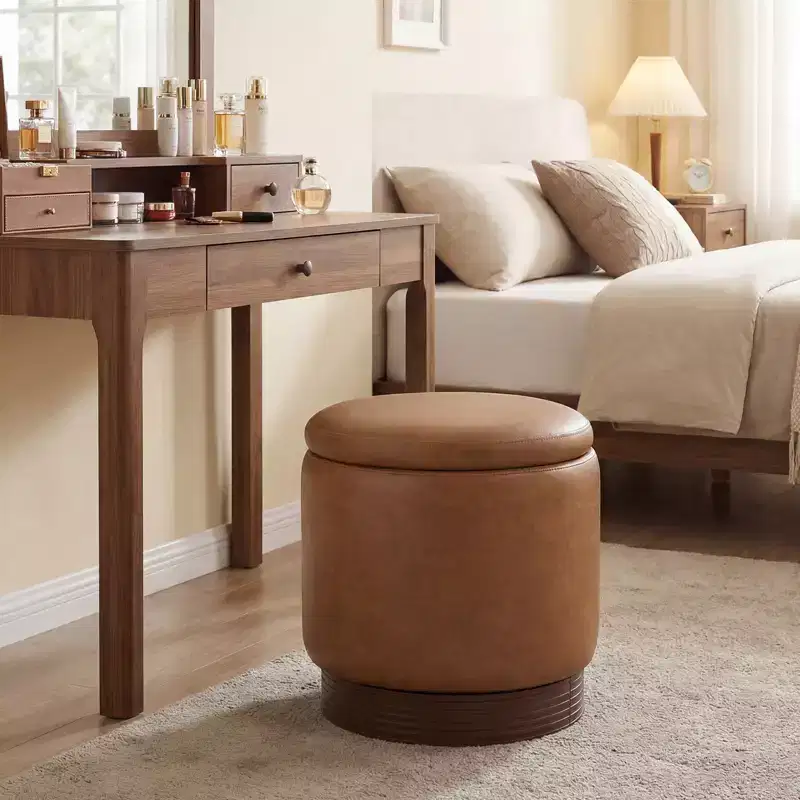 360 Swivel Faux Leather Foot Rest with Hidden Storage, 400 Lbs Weight Capacity