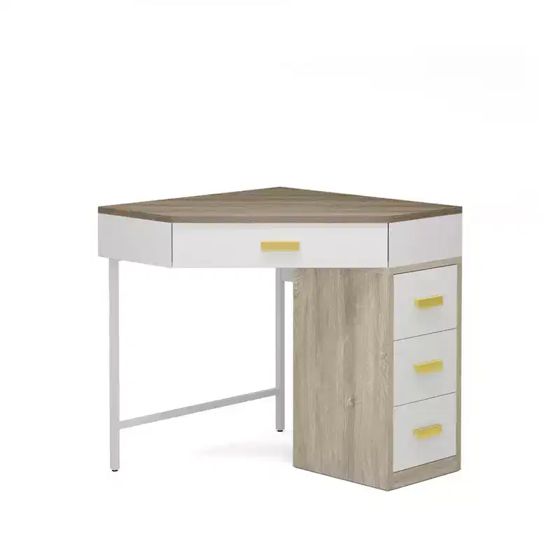 Lantine Corner Desk, Triangle Computer Desk with 3 Drawers for Home Office, 90-Degree Makeup Vanity Desk for Living Room, Bedroom