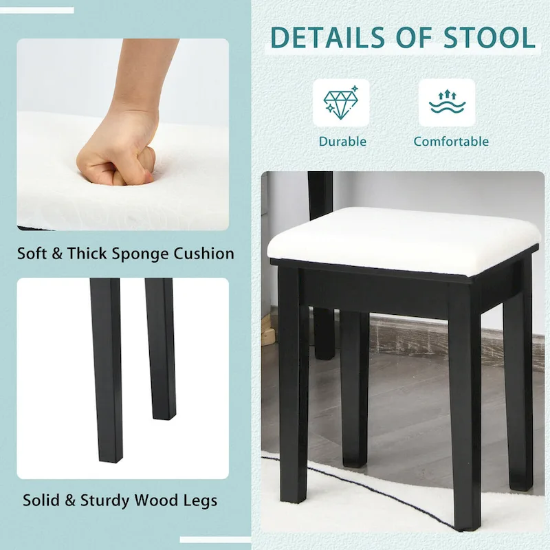 Vanity Table Set with Lighted Mirror Adjustable 10 Bulbs Dresser - See Details