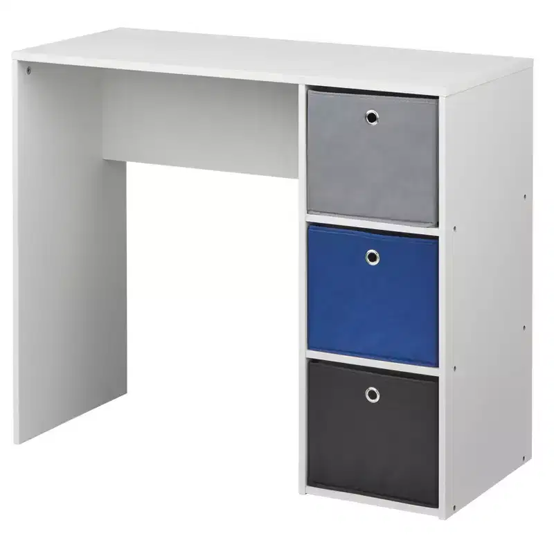 Student Writing Desk with 3 Fabric Bins -