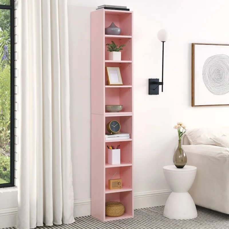 8-Tier Media Tower Rack CD DVD Slim Storage Cabinet with Adjustable Shelves