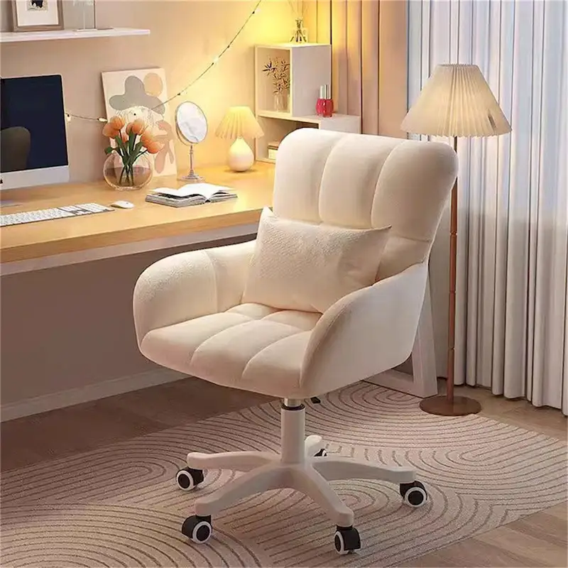 Upholstered Home Office Task Chair with Lumbar Pillow, 360-Degree Swivel, Adjustable Height, Desk Chair