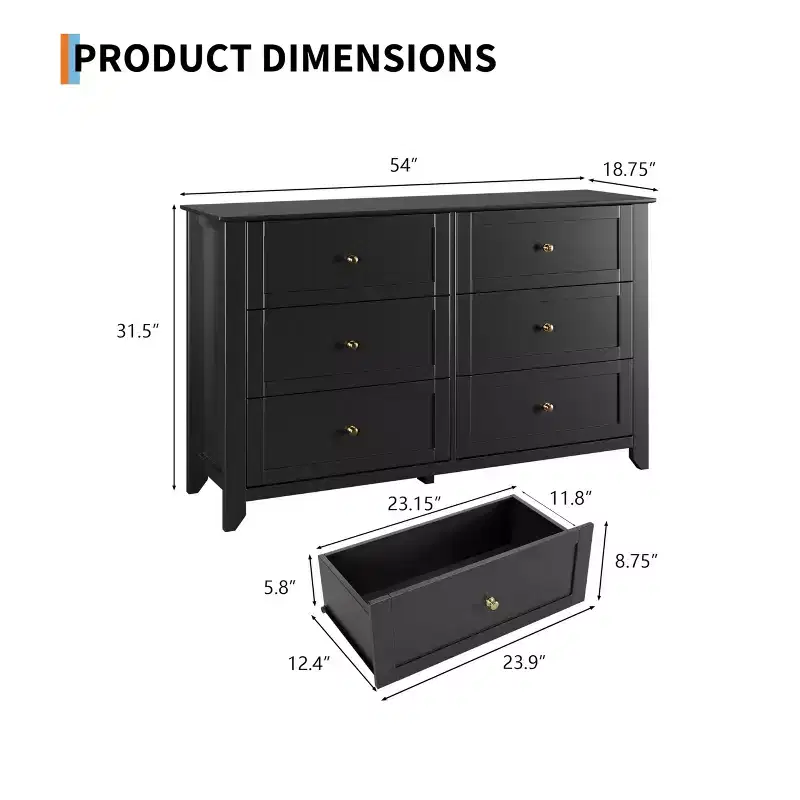 6 Drawers Dresser for Bedroom, 54 Modern Storage Chest of Drawers for Clothes, Storage Dressers Organizer with Deep Drawers for Living Room, Hallway