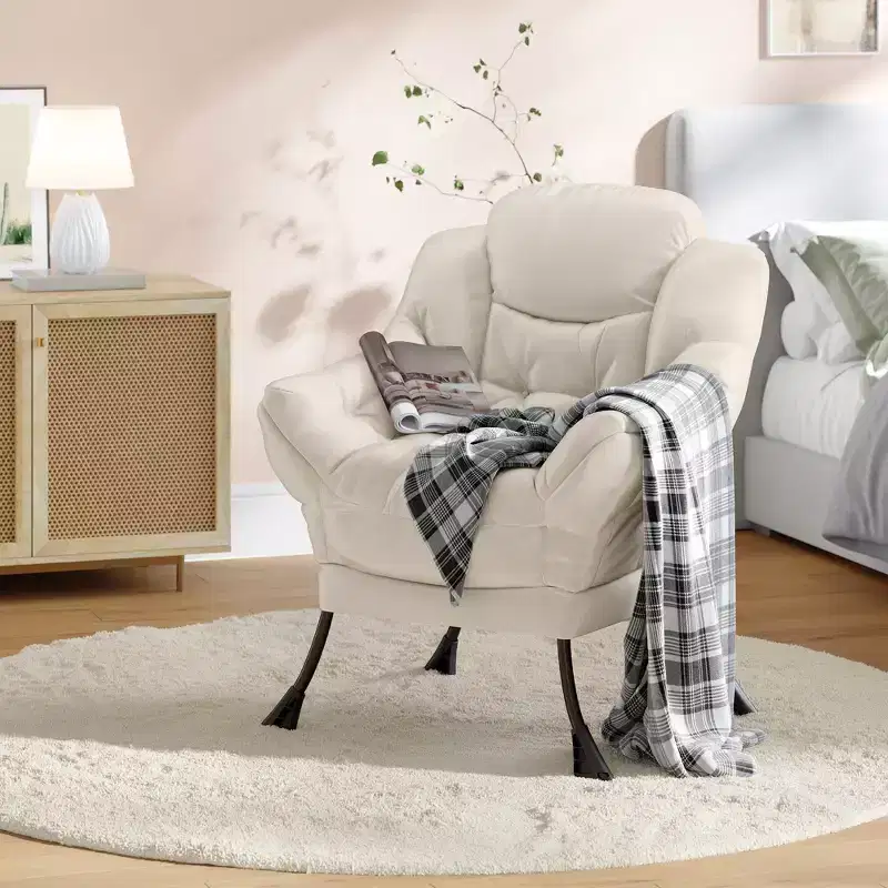 Lazy Chair for Living Room,Modern Large Accent Lounge Armchair with Side Pocket,Comfy Leisure Sofa Reading Chair,for Bedroom,Dorm Rooms and Office