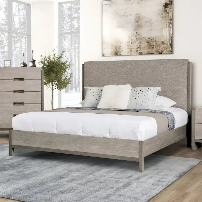 Modern-Style 5-Piece Bedroom Set with Gray Solid Wood Panels (Includes Bed, Two Nightstands, Dressing Table, and Mirror)