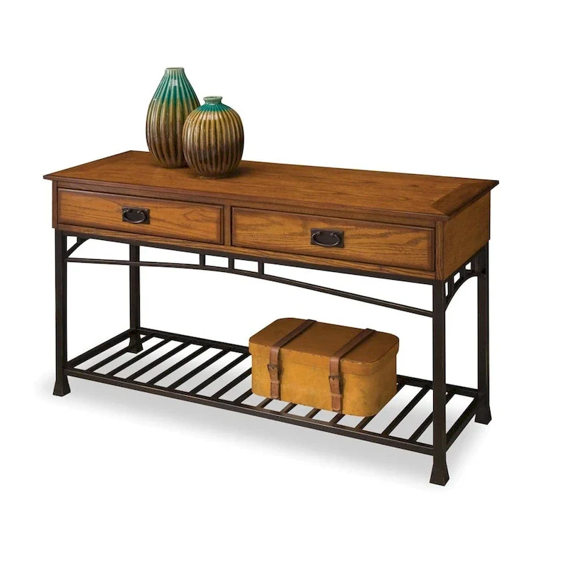Oak Finish Wood Top Sofa Table – Craftsman Style