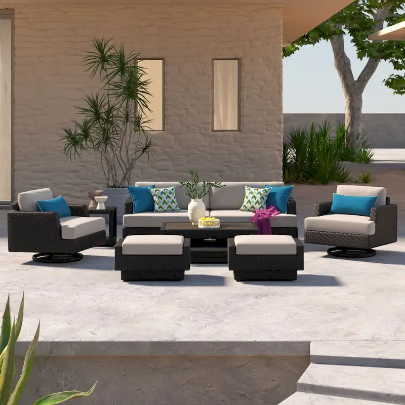 Portofino Comfort 7 Piece Sunbrella Outdoor Patio Motion Seating Set